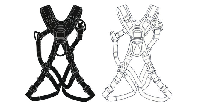 Industrial safety body harness silhouette and line art for fall protection.