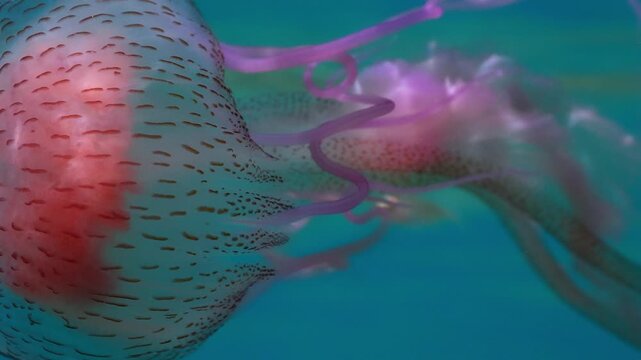 Small carangidae fry hiding between stinging tentacles for protection