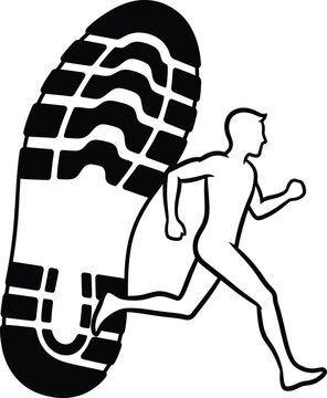 Running man illusion footprint and silhouette