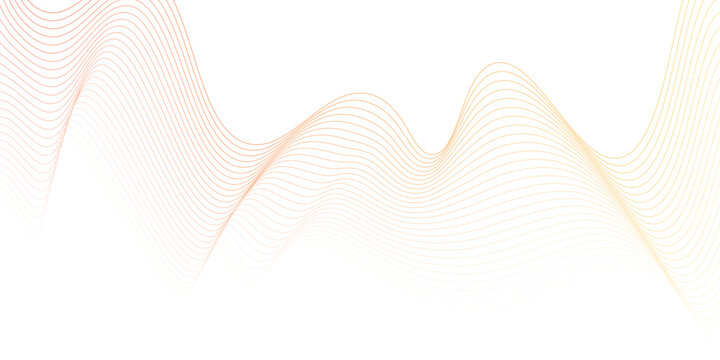 Abstract orange or yellow wave design on white background, Vector abstract background with dynamic orange waves, Orange waves with lines. Curved wavy line, smooth stripe.,	