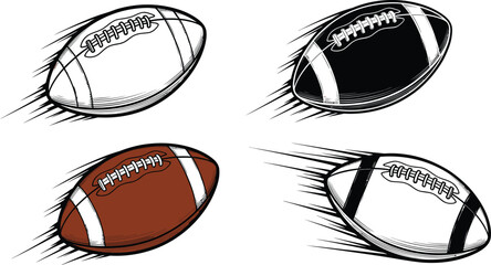 Obraz premium American footballs in various styles isolated on transparent background sketch color and line art