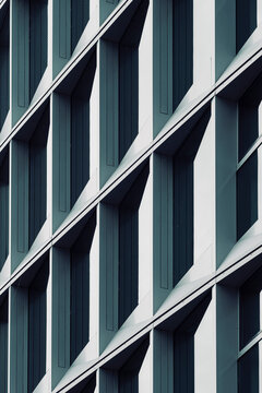 Diagonal stripes and lines across modern office windows on building facade form a bold pattern with clean architecture texture and rhythmic design