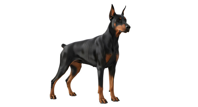 Full body shot of a doberman pinscher dog standing as PNG element