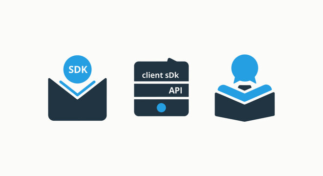 Software development icons featuring sdk and api interface symbols development software programming technology interface developer computer application platform internet business isolated
