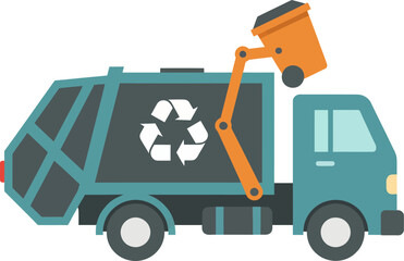 Illustration of a Recycling Garbage Truck with Waste Bin © Nurjayanto