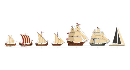 Evolution of sailing ships timeline from ancient galleys to modern yachts © SaljuCreative