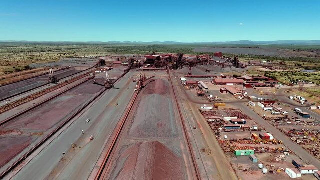Aerial view over Sishen iron ore production plant mining operation in Kathu