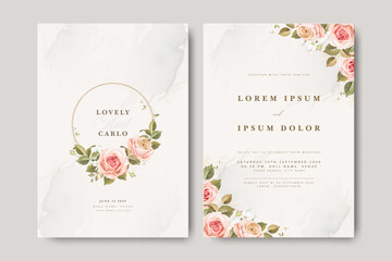 wedding invitation card set with roses flower wreath © Normalita