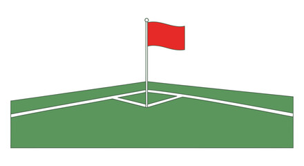 Soccer corner flag on a green grass pitch with white lines. © SaljuCreative