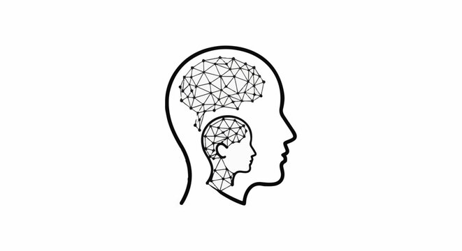 Abstract outline of heads with geometric brains inside