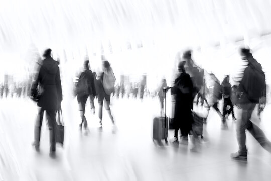 group of business people in the street in monochrome blue tonality