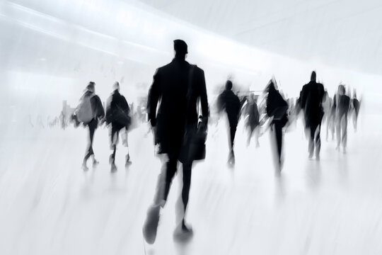 group of business people in the street in monochrome blue tonality