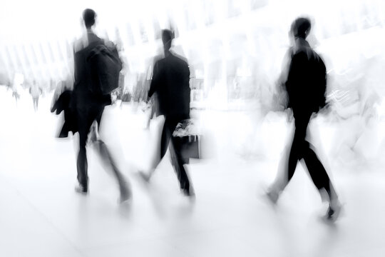 group of business people in the street in monochrome blue tonality