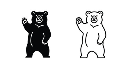 Fototapeta premium Bear icons, black and white line art, vector graphics, cute animal symbols