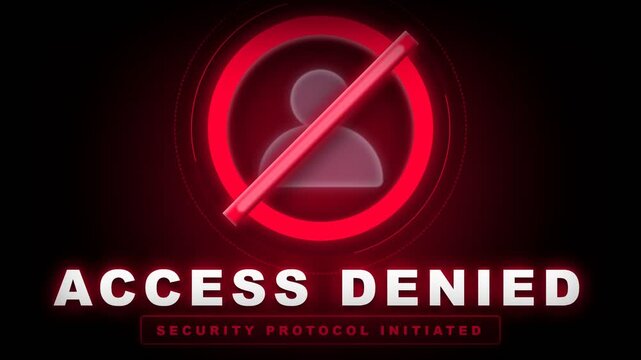 Access denied security alert flashing red with prohibited user icon for unauthorized digital login and hacking protection.