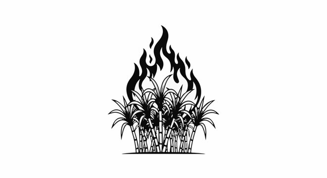 Burning sugarcane stalks, a powerful symbol of agricultural harvest and destruction