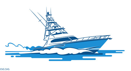 Obraz premium Modern Sport Fishing Boat Cruising on Blue Water, Vector Illustration