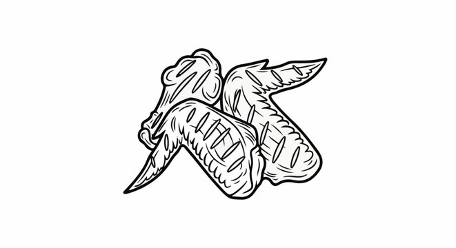 Line art illustration of three grilled chicken wings on a white background