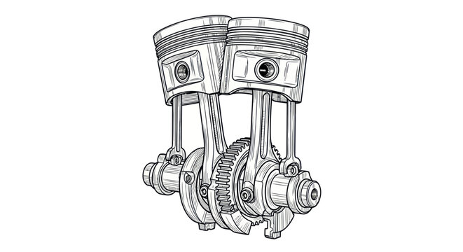 Inline Twin Cylinder Engine Piston Mechanism Sketch
