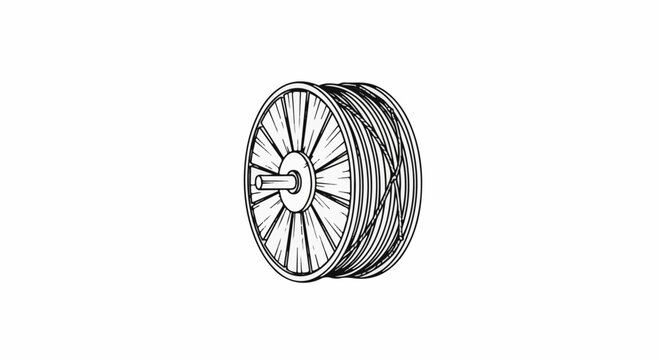 Industrial spool wound tightly with thick cord, radiating spokes