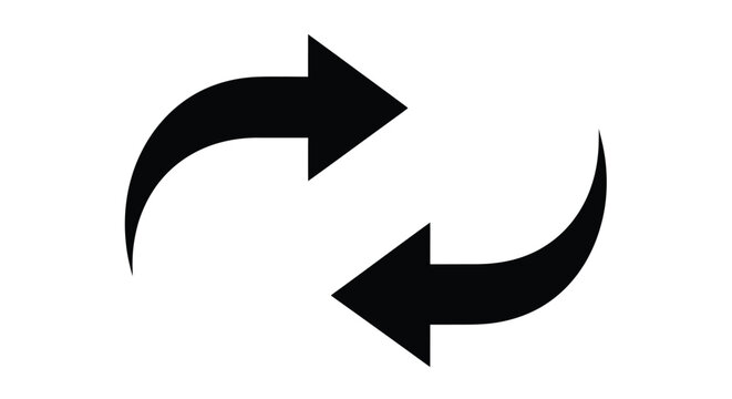 Two curved arrows facing opposite directions on transparent background silhouette
