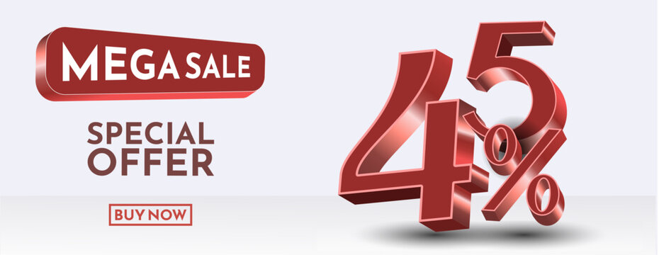 45 percent Off. 3d golden number 5. Sale banner. Vector illustration. Editbale vector.