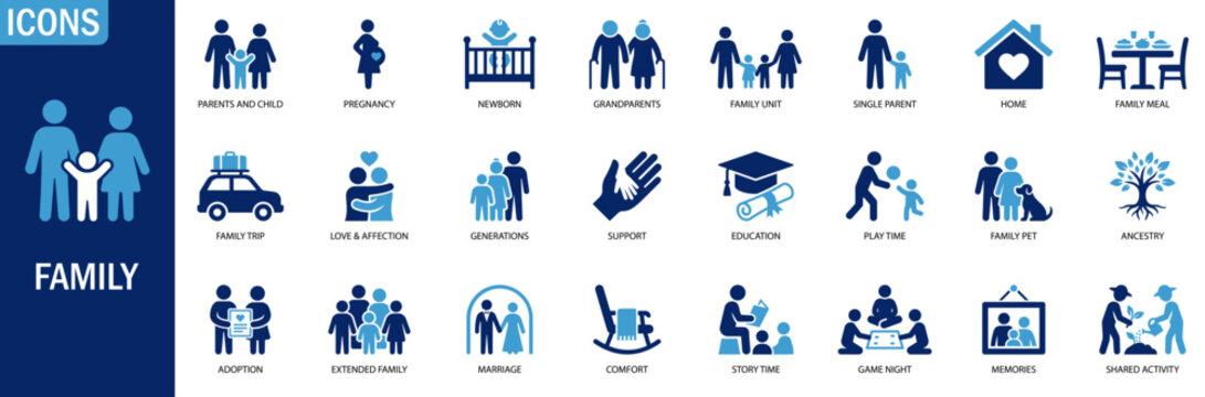  family icon set. solid icons vector illustration