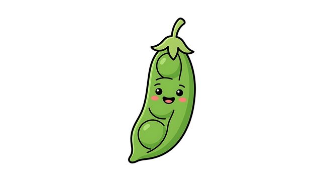 Cute cartoon green pea smiling.