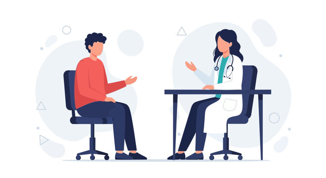 Doctor consulting patient in clinic, medical consultation, healthcare, and wellness concept