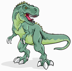 Obraz premium PrintFierce Roaring Green T-Rex Dinosaur Cartoon
