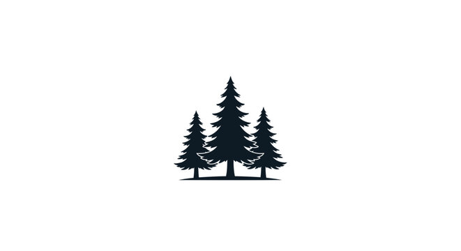 Three Pine Trees Silhouette Isolated on White Background