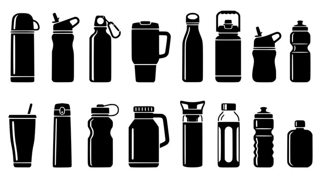 Collection of various water bottle designs and shapes vector illustration