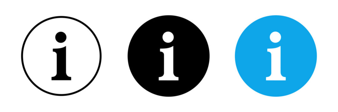 Info icon set with i button and information symbol. Help support and guidance icons in outline solid and colored styles for apps, web interface, notification systems and user assistance