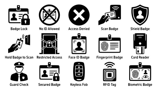 Various vector graphic icons for access control and security systems