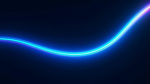 Abstract blue neon light curve dark background with glowing wave line, glowing neon light streak with blue and magenta gradient, abstract motion trail and bright line effect, neon light trail with