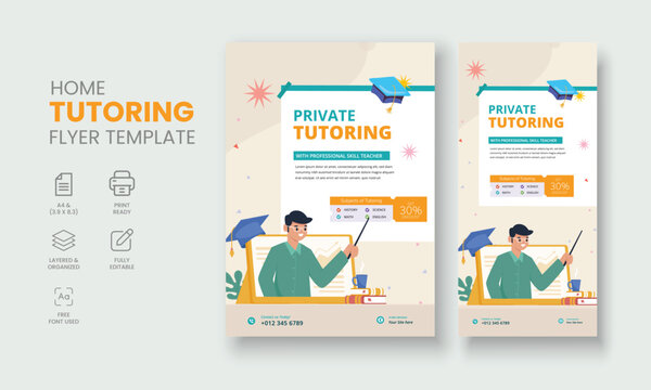 Private Tutor Flyer Template, Home Tuition Flyer, Online Tutors Flyer Template, Course Poster Template, Education Flyer