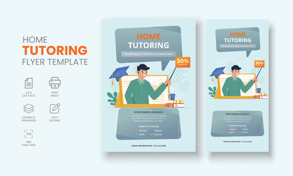 Private Tutor Flyer Template, Home Tuition Flyer, Online Tutors Flyer Template, Course Poster Template, Education Flyer