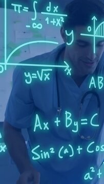 Clinician leaning over desk following teal formulas after hand exchange, using laptop for diagnosis