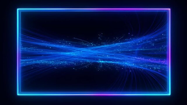 Neon light frame with blue energy wave on dark background abstract technology design featuring futuristic digital line glowing border and abstract blue energy stream for SEO search visibility