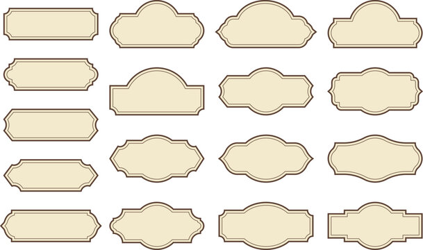 Elegant vintage label frames collection with classic design. Templates for premium logos, badges and ornate banners. Vector illustration set in cream and brown colors.