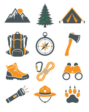 Outdoor Adventure Icon Set Simple Color Vector