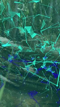 First frame starting teal blue mesh with nodes forming over creek, showing AR technology