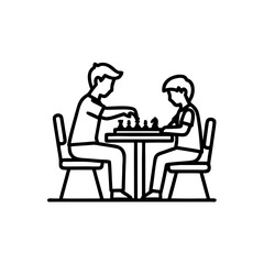 Fototapeta premium Teenager and child playing chess at table indoors 
