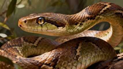 Fototapeta premium Snake Slithering On Rock Close Up View