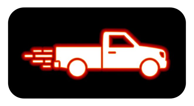 A white pickup truck with red glow