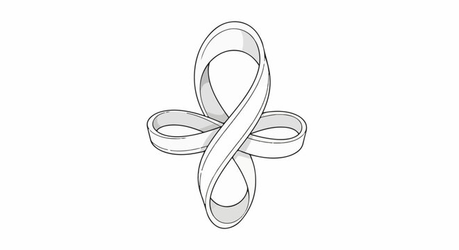 Abstract 3D ribbon knot with Mobius strip characteristics, white background