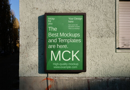 Mockup Of Customized Vertical Sign On Wall