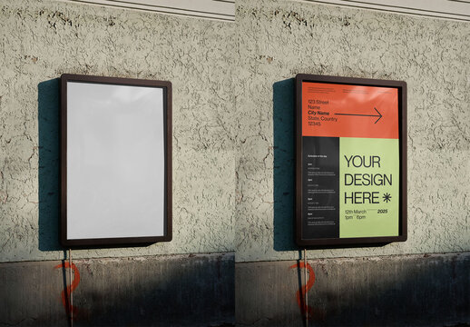 Mockup Of Customizable Vertical Sign On Wall