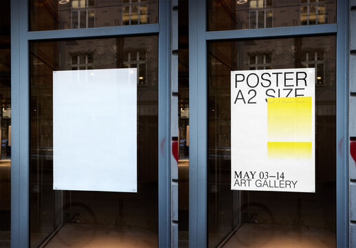 Mockup Of Customized A2 Poster In Window