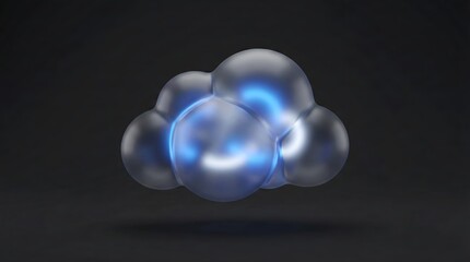 Fototapeta premium Cloud Computing UI: Smoked Frosted Glass Cloud Cluster with Blue Neon Data Glow